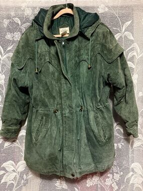 Vintage Forest Green Suede Leather Coat
